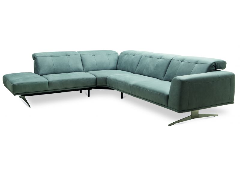 Leather/Fabric Corner Lounge Sofa with Adjustable Headrest and Metal Legs - Astro